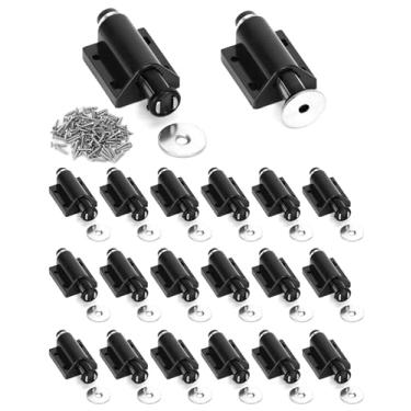 Imagem de QWORK Trava magnética de toque - Pacote com 20 travas magnéticas pretas de apertar para abrir para móveis domésticos, portas de vidro e guarda-roupa, cabeça magnética redonda única - comprimento