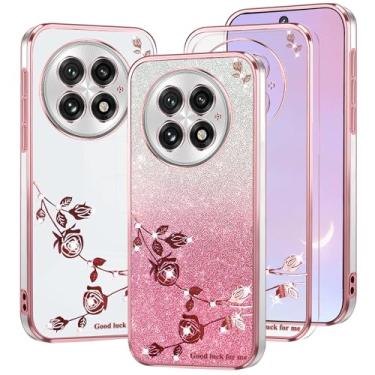Imagem de Kainevy Capa para Oneplus 13 transparente com glitter fofo rosa floral bling capa para mulheres meninas Oneplus 13 capa de telefone fina de silicone TPU à prova de choque proteção diamante brilhante