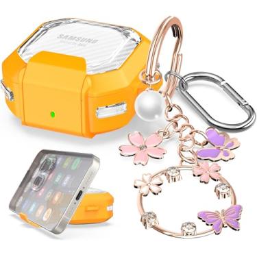 Imagem de MHYALUDO Capa transparente com trava segura para Galaxy Buds FE (2023)/Galaxy Buds2 Pro (2022)/Galaxy Buds Pro (2021)/Galaxy Buds 2 (2021)/Galaxy Buds Live (2020) amarelo fibra de carbono