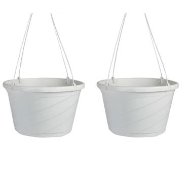 Imagem de The HC Companies Cesto suspenso europeu decorativo grande de 30,5 cm com design em espiral para plantas ao ar livre, branco (pacote com 2)