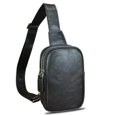Imagem de LRTO Bolsa tiracolo de couro genuíno para mulheres, pequena bolsa tiracolo feita à mão, mochila de ombro retrô, mochila vintage, Preto, Small, Mochilas Sling