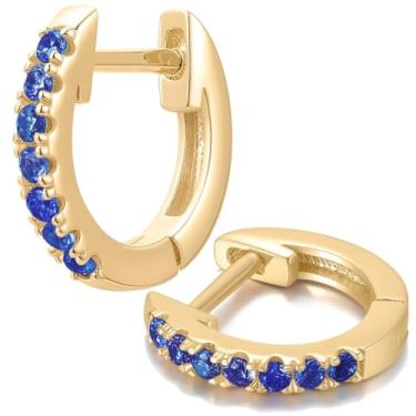 Imagem de Tiny Paved Huggies | Brincos de argola cravejados para o dia a dia | Mini Crystal Huggies | Presente minimalista para ela, Latão, Zircônia cúbica