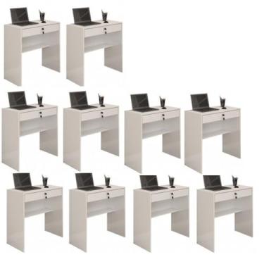 Imagem de Kit 10 Escrivaninhas 72cm 1 Gaveta com Chave Andorinha Branco