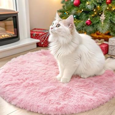 Imagem de OLANLY Tapetes redondos rosa para quarto – Lavável na máquina, tapetes circulares de 60 cm para sala de estar, tapete felpudo macio e fofo para meninas e meninos, quartos de berçário, dormitórios