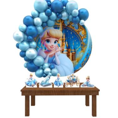 Imagem de Kit Festa Painel Redondo CInderela 3D-IMPAKTO VISUAL