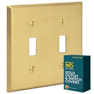 Imagem de Rio Salto STANDARD SIZE Modern Metal Gold Outlet Cover or Light Switch Cover Wall Plate Toggle Switch 2-Gang Double Toggle Light Switch Covers Wall Plate Wallplate Decorative Gold 2 Gang