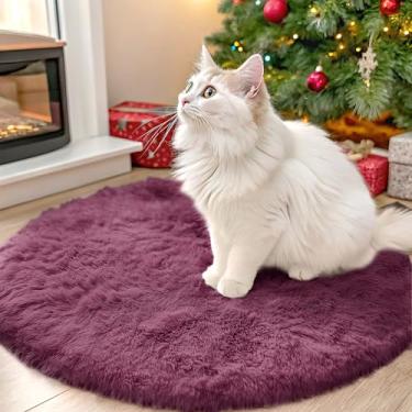 Imagem de OLANLY Tapetes redondos bordô para quarto – laváveis na máquina, tapetes circulares de 60 cm para sala de estar, tapete felpudo macio e fofo para meninas e meninos, quartos de berçário, dormitórios