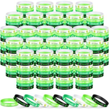 Imagem de Leyndo Pulseira de conscientização de saúde mental em massa pulseira de silicone verde com ditado inspirador de conscientização de doenças pulseiras esperança força fé coragem pulseiras, 7.95 x 0.47