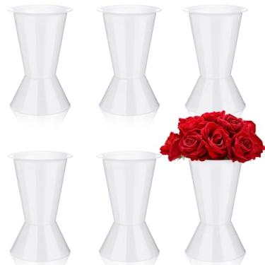Imagem de Beeveer Pacote com 6 balde de flores de plástico de 29 cm de altura, vaso de cone, com base para flores cortadas, baldes multiusos para porta-buquê de flores, decorações centrais para casamento em