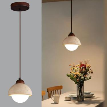 Imagem de ADCTHOME Luminária Pendente Nórdica De Pedra Natural Wabi-Sabi, Lustre De Pedra De Caverna Amarela Para Ilha De Cozinha, Mini Luminária Pendente De Madeira Para Jantar, Cabeceira, Entrada, Café, Res