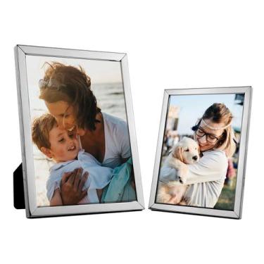 Imagem de Kit 2 Porta Retratos Foto 15x20 e 20x25 Prata Metal - MultiArt