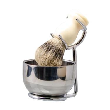 Imagem de Kokiya Pincel de barbear conjunto de sabão tigela portátil portátil tigela de aço inoxidável e rack de armazenamento de kit de suporte para viagem de