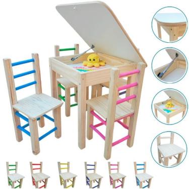 Imagem de Kit Infantil De Madeira Com Bau+4 Cadeira Resistente 120kg - JANETS LT