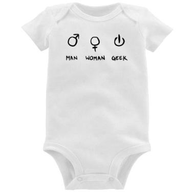 Imagem de Body Bebê Man Woman Geek - Foca na Moda, Branco, G