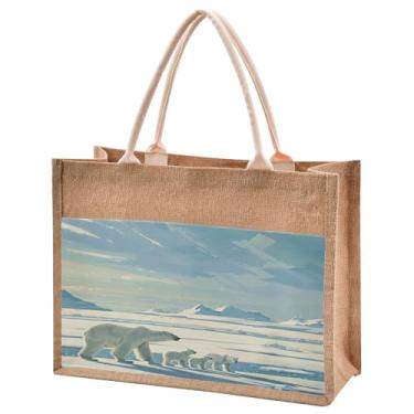 Imagem de Hezely Sacolas de juta com estampa de urso polar, bolsa de algodão para mulheres, bolsa de mão com inicial personalizada, Uma cor, Small