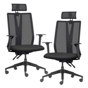 Imagem de Kit 2 Cadeiras Escritório Giratória Presidente Flow F02 Base Preta Crepe Preto - Lyam Decor