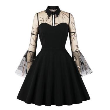 Imagem de Vestido IWEMEK vintage dos anos 50 bordado floral Swing 4GG