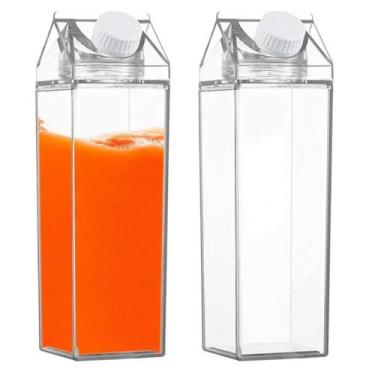 Imagem de 2 Garrafas Caixa Leite Transparente 1L Acrílico Sucos Água - Majestic