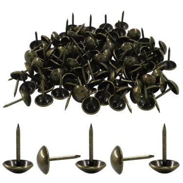 Imagem de Moicstiy 100 peças de tachas de estofamento de 7/16 polegadas, tachas de metal de latão antigo, pregos decorativos de móveis para sofá, pinos DIY (11 x 17 mm)