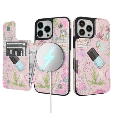 Imagem de SkyEagle Capa carteira para iPhone 13 Pro Max com suporte para cartão compatível com suporte Magsafe com bloqueio de RFID, compartimentos para cartão de crédito, couro PU, feminino, para Apple 13