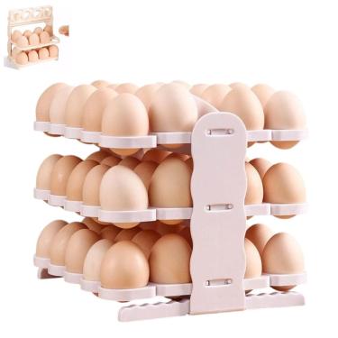 Imagem de Porta Ovos 60 Ovos Suporte 3 Andares Organizador Geladeira Guarda Ovo Bancada Mesa Armario Cozinha Restaurante Dobravel Resistente