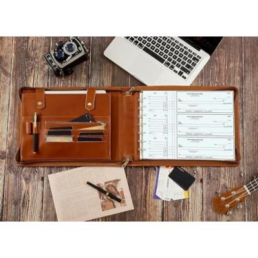 Imagem de Fichário de cheques de 7 anéis para cheques de negócios, fichário de cheques com zíper para cheques de negócios de 3 a cima, portfólio de livros de cheque personalizado para folhas de 23 x 33 cm, 600