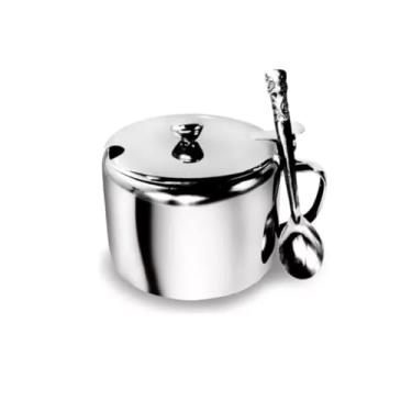 Imagem de Açucareiro em Aço Inox com Colher Design Moderno Prateado