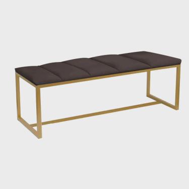 Imagem de Calçadeira Industrial Carla 100cm Solteiro Quarto Box Cama Ferro Dourado Corino Marrom - Ahz Móveis