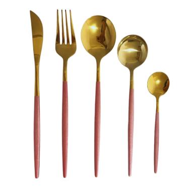 Imagem de Faqueiro 24 Peças Aço Inox Dourado com Cabo Slim Rosa