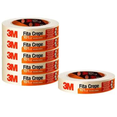 Imagem de Kit 6 fita crepe 18mm x 50 metros 3m 101la pintura marcação reforma ar
