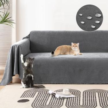 Imagem de Lucky Monet Capa impermeável para sofá, seccional, lavável, protetora, para animais de estimação, cães, resistente à água, manta de sofá futon para sofá em forma de L, 180 cm x 299 cm, cinza escuro
