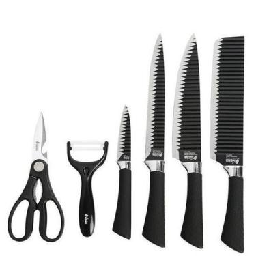 Imagem de Kit 4 Facas + Tesoura + Descascador Preto  - Sa, Songle, Nakazaki Ou S