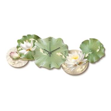 Imagem de Pintura decorativa com relógio Grande Luminária de Parede Decoração de Flor de Lótus com Relógio e Controle Remoto para Sala de Estar, Luminária de Parede Moderna 3D Anti-tique-taque Silencioso Grande