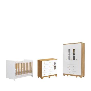 Imagem de Quarto Completo Bebe Moveis Peroba Tedy Ben 04 portas MDF, Branco Amên