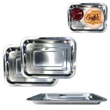 Imagem de 2 Bandejas em Aço Inox Retangular Para Servir Garçom 26cm - Chinatown