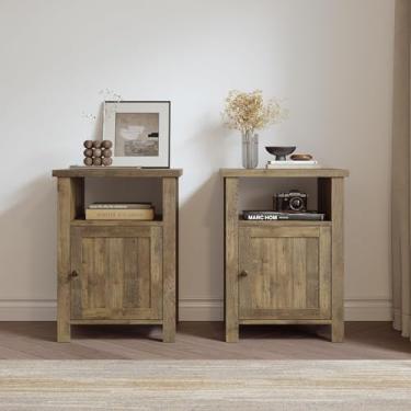 Imagem de ChooChoo Conjunto de 2 criado-mudo, mesa lateral rústica vintage com armazenamento para quarto, sala de estar, carvalho branco