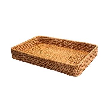 Imagem de Cesta de armazenamento tecida à mão, bandeja de armazenamento de vime, cestas de vime, pão, frutas, alimentos, café da manhã, caixa de exibição -A ()