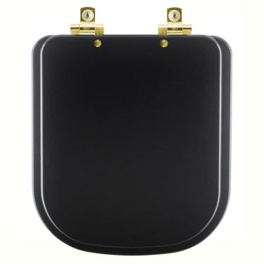 Imagem de Assento Sanitário Soft Close Piano Preto Fosco Para Vaso Deca Com Ferragem Dourada