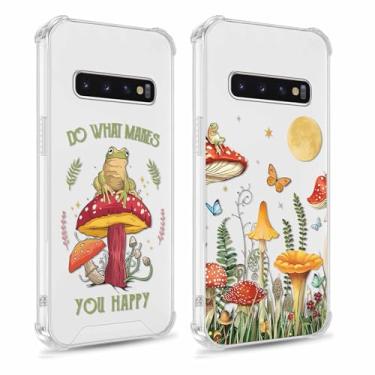 Imagem de Yomjew Pacote com 2 capas de telefone florais transparentes para Samsung Galaxy S10 4G 6,1 polegadas, linda borboleta sapo cogumelos, capa protetora macia fina à prova de choque de silicone TPU
