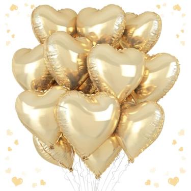 Imagem de Champagne Gold Heart Balloons, 18 Inch Pastel Gold Heart Shaped Balloon, 12PCS Large Pastel Yellow Helium Foil Love Romantic Balloon for Marriage Wedding Bridal Engagement Party Anniversary Decoration