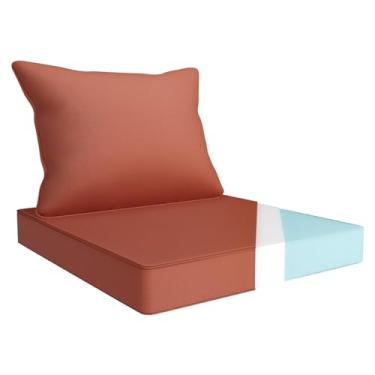 Imagem de YIJIAN HOME Conjunto de almofadas para assento externo 61 x 61 cm, à prova d'água, resistente ao desbotamento, almofadas para móveis de pátio com alça e alças ajustáveis para assento de vime e sofá