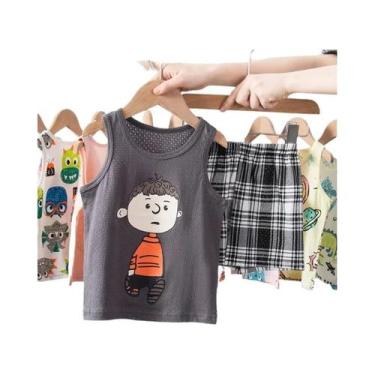 Imagem de Conjunto de Pijamas de Dinossauro para Meninos e Meninas - Colete de V