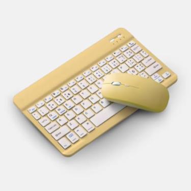 Imagem de Teclado e Mouse Sem Fio Bluetooth com Design Compacto, Conexão USB, Bateria Inclusa (Amarelo)