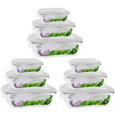 Imagem de Jogo 9 Potes Vidro Hermetico 3 Tamanhos Retangular 4 Travas - Quality 