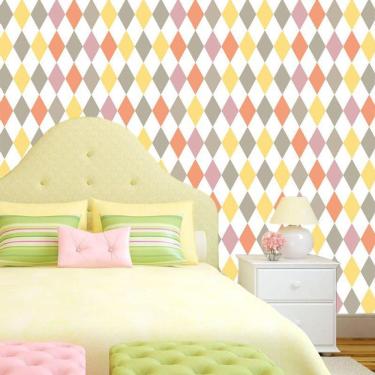 Imagem de Papel Parede Geométrico Vermelho Cinza Amarelo Autocolante