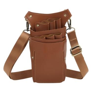 Imagem de VOCOSTE Bolsa de cintura profissional de barbeiro para tesouras, bolsa de ferramentas de salão durável e ajustável com vários bolsos, design higiênico para cabeleireiros, marrom