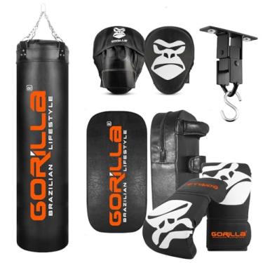 Imagem de Kit Saco De Pancada PRO 180 + Luva PRO + Manopla De Foco + Aparador + Suporte Articulado Gorilla (Preto)