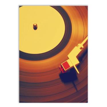 Imagem de Placa Decorativa Musica Vinil Toca Discos Ilustração Marrom Decoração Poster Quarto Sala