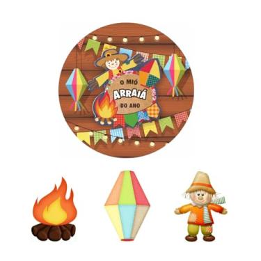 Imagem de Painel De Festa Redondo 50cm com Suporte MDF + 03 Totens Display MDF 25cm Festa Junina (PD050-FJN0001)