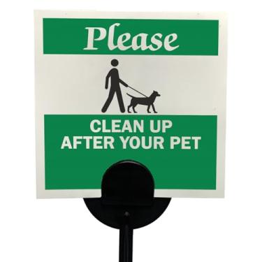 Imagem de SmartSign (Pacote com 20) Placa "Please Clean Up After Your Pet Yard Sign" com estaca, plástico HDPE de 16 mm de espessura verde/preto/branco com cachorro passeando com símbolo de proprietário, placas